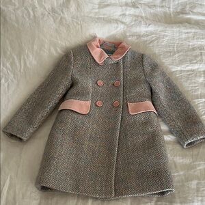 Mini Boden Pink and Gray Wool Pea Coat 4-5